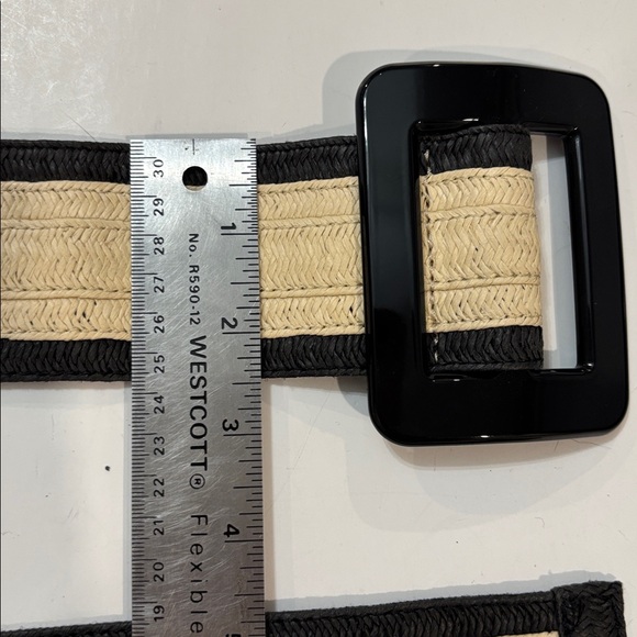 ZARA Woven Belt Black Cream Wide Stretch Statement Buckle Classic Chic - Picture 8 of 15